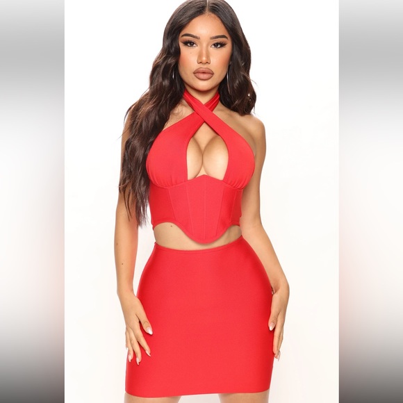Fashion Nova Dresses & Skirts - Sexy Bandage Skirt Set (Two-piece) - Red